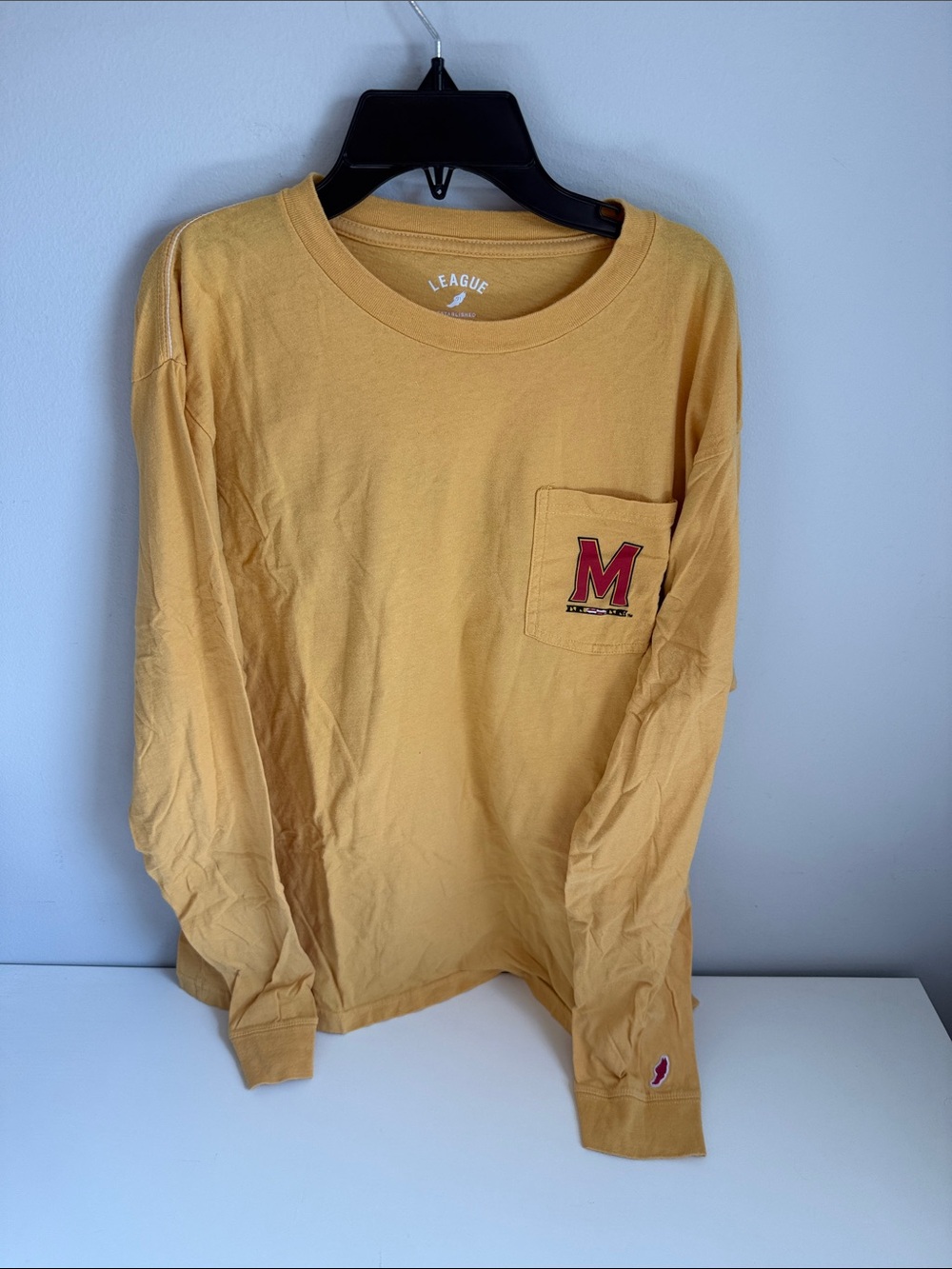 MARYLAND FEAR THE TURTLE League Long-Sleeve Pocket Tee in Mustard
